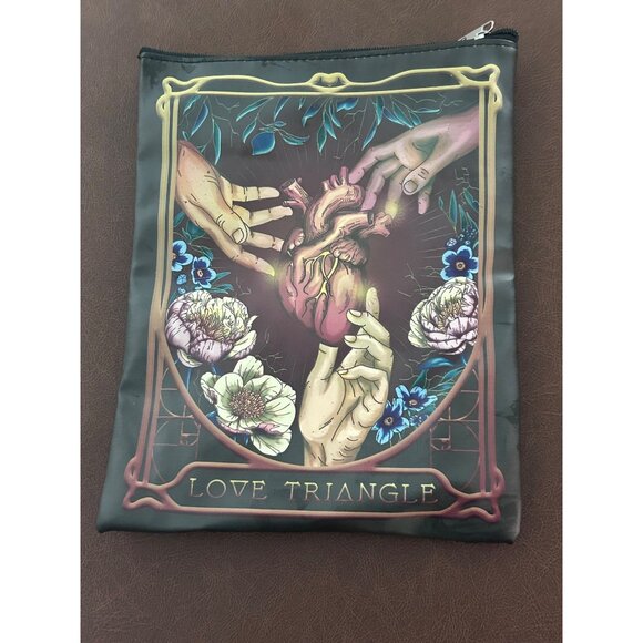Bookish Box Zippered Love Triangle Book Sleeve Pouch Bag Floral & Hands Artwork - Picture 1 of 3